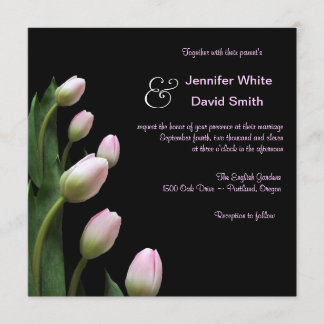 エレガントなピンクのチューリップの結婚式招待状 招待状