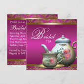 エレガントなピンクのティーパーティー ブライダルシャワー 招待状 (正面/裏面)