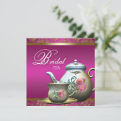 エレガントなピンクのティーパーティー ブライダルシャワー 招待状 (スタンド正面)