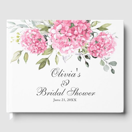 エレガントなピンクのハイドランジア ユーカリ ブライダルシャワー ゲストブック (正面)