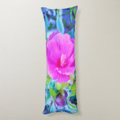 エレガントなピンクのハイビスカスと波打つ青い葉 ボディピロー (裏面 (縦))