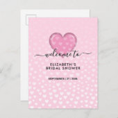 エレガントなピンクのハートとドットのデザイン 案内ポストカード (正面/裏面)