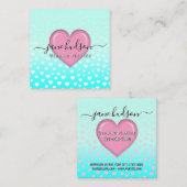 エレガントなピンクのハートと斑点のデザイン スクエア名刺 (正面/裏面)