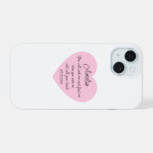 エレガントなピンクのハートと聖書の言葉　クリスチャンの信仰 iPhone 15ケース (裏面横)