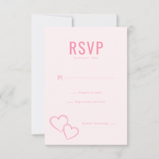 エレガントなピンクのハート RSVP カード (正面)