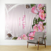 エレガントなピンクのバラとパールのウェディングバックドロップ タペストリー (インサイチュ(横))