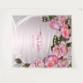 エレガントなピンクのバラとパールのウェディングバックドロップ タペストリー (正面(横))