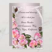 エレガントなピンクのバラとパールの受付カード 招待状 (正面/裏面)