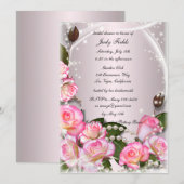 エレガントなピンクのバラとパールの結婚式前祝賀会の招待状 招待状 (正面/裏面)