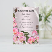 エレガントなピンクのバラとパール 保存日カード 招待状 (スタンド正面)