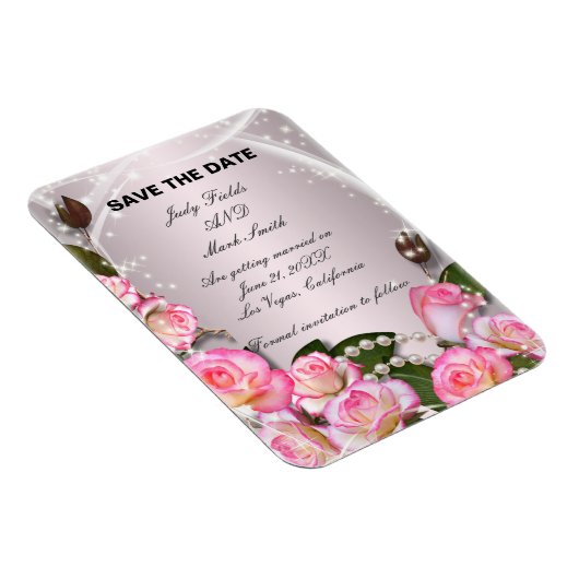 エレガントなピンクのバラとパール 保存日 マグネット (右側)