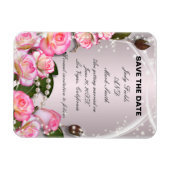 エレガントなピンクのバラとパール 保存日 マグネット (横)