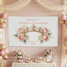 エレガントなピンクのバラとローズゴールドのティアラ Quinceañera