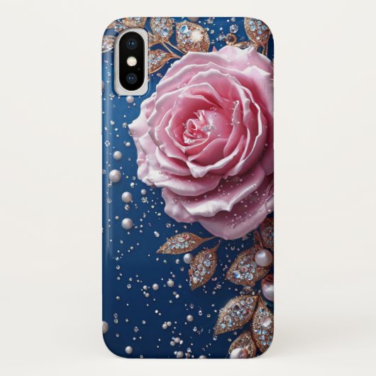 エレガントなピンクのバラと真珠とクリスタル Case-Mate iPhoneケース (裏面)