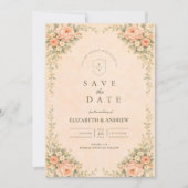 エレガントなピンクのバラのアーチの結婚式 セーブザデート (正面)