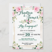 エレガントなピンクのバラのエンゲージメントパーティー 招待状 (正面)