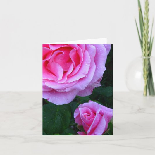 エレガントなピンクのバラのメモカード サンキューカード (正面)