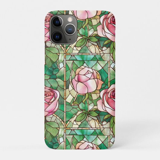 エレガントなピンクのバラの偽のステンドグラス模様 Case-Mate iPhoneケース (裏)