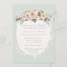 エレガントなピンクのバラの多肉植物 ブライダルシャワーティー 招待状