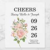 エレガントなピンクのバラの庭での結婚式 ワインラベル (シングルラベル)