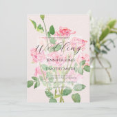 エレガントなピンクのバラの結婚式 招待状 (スタンド正面)