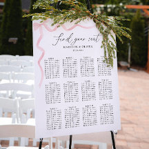 エレガントなピンクのバラの色の蝶結びの結婚式の座席表