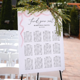 エレガントなピンクのバラの色の蝶結びの結婚式の座席表 ポスター