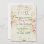 エレガントなピンクのバラの花のヴィンテージ結婚式の招待状 招待状 (正面)