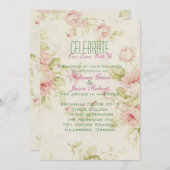 エレガントなピンクのバラの花のヴィンテージ結婚式の招待状 招待状 (正面/裏面)