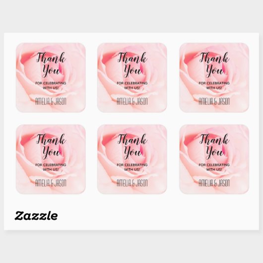 エレガントなピンクのバラの花の感謝メッセージ スクエアシール (シート)