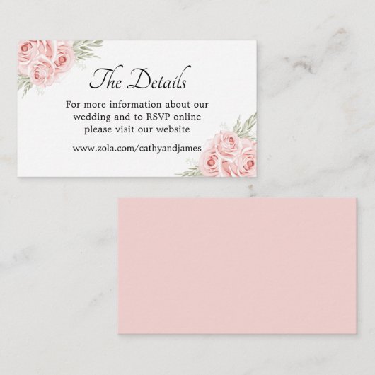 エレガントなピンクのバラの花の詳細 ウェディング エンクロージャーカード (正面/裏面)