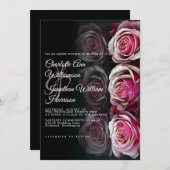 エレガントなピンクのバラの花モチーフのブラックミラー結婚式 招待状 (正面/裏面)