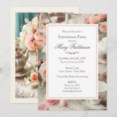 エレガントなピンクのバラの花束 招待状 (正面/裏面)