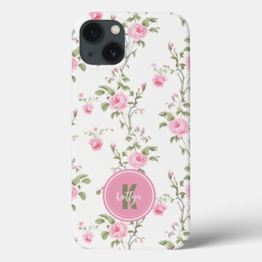 エレガントなピンクのバラの花柄モノグラム Case-Mate iPhoneケース (裏面)