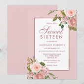 エレガントなピンクのバラ ゴールドのスイート16招待状 招待状 (正面/裏面)