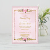 エレガントなピンクのバラ ゴールドの写真 誕生日パーティー 招待状 (スタンド正面)