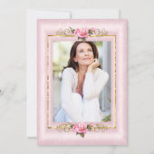 エレガントなピンクのバラ ゴールドの写真 誕生日パーティー 招待状 (裏面)