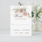 エレガントなピンクのバラ ヴィンテージ結婚式 RSVP カード (スタンド正面)