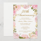 エレガントなピンクのバラ 50周年結婚記念日 招待状 (正面/裏面)