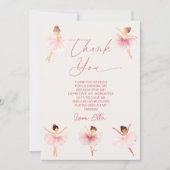 エレガントなピンクのバレリーナ バレエ 誕生日パーティー サンキューカード (正面)