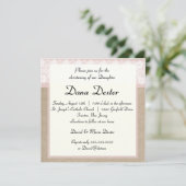 エレガントなピンクのバーラップのレースの洗礼の招待状 招待状 (スタンド正面)