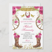 エレガントなピンクのフクシアレッドローズチャラのキンセアニエラ 招待状 (正面)