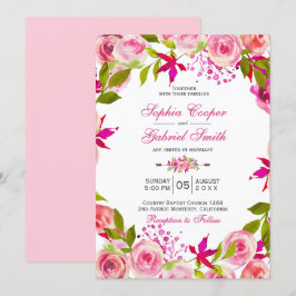 エレガントなピンクのフクシアローズ ボタニカル フラワーの結婚式 招待状
