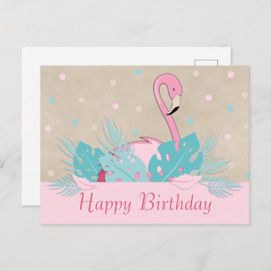エレガントなピンクのフラミンゴとトロピカルリーフ ポストカード (正面/裏面)