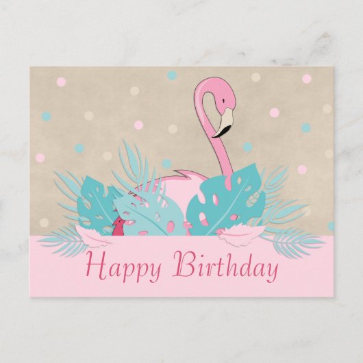 エレガントなピンクのフラミンゴとトロピカルリーフ ポストカード (正面)