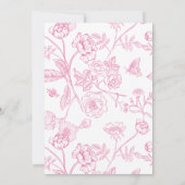エレガントなピンクのフランス風チャイナペイントの花柄ウェディング 招待状 (裏面)