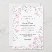 エレガントなピンクのフローラルマグノリアの結婚式招待状 招待状 (正面)