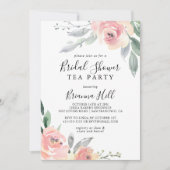 エレガントなピンクのブッシュの花を飾った豪華な結婚前お茶会 招待状 (正面)