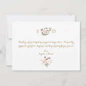 エレガントなピンクのブッシュゴールドの花のウェディングサンクス サンキューカード (裏面)