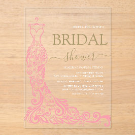 エレガントなピンクのブッシュドレス ブライダルシャワー アクリル招待状